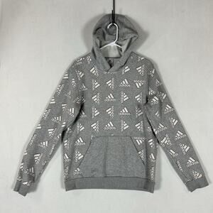 Adidas All Over Print Hoodie Mens Medium Gray Casual Hooded Sweatshirt Sports